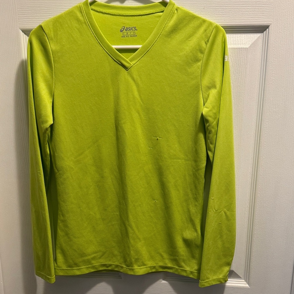 ASICS Neon Green V-Neck Long Sleeve Shirt